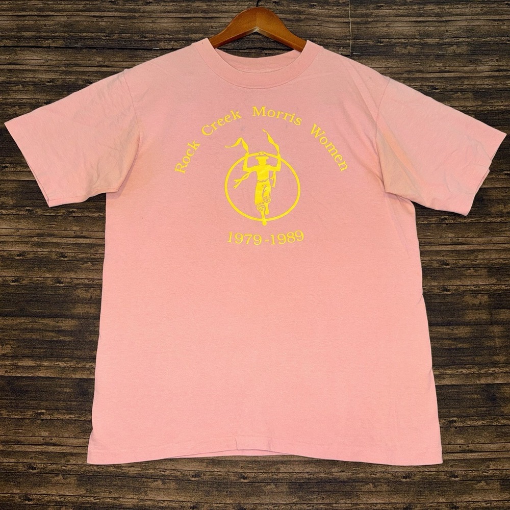 Vintage Oneita Power T Pink T Shirt Rock Creek Morris Women Size L Single Stitch